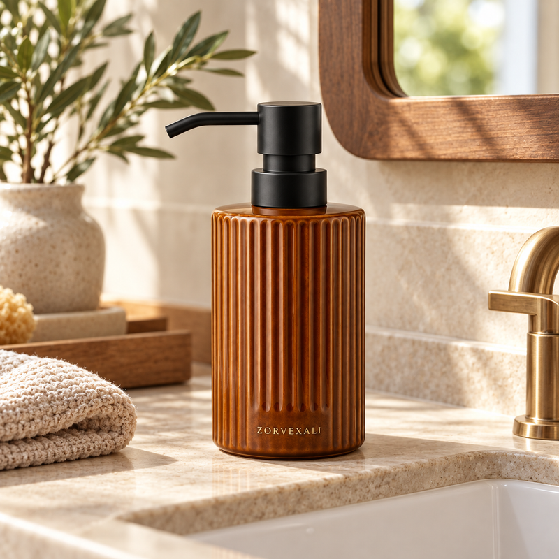 ZORVEXALI Ribbed Ceramic Soap Dispenser