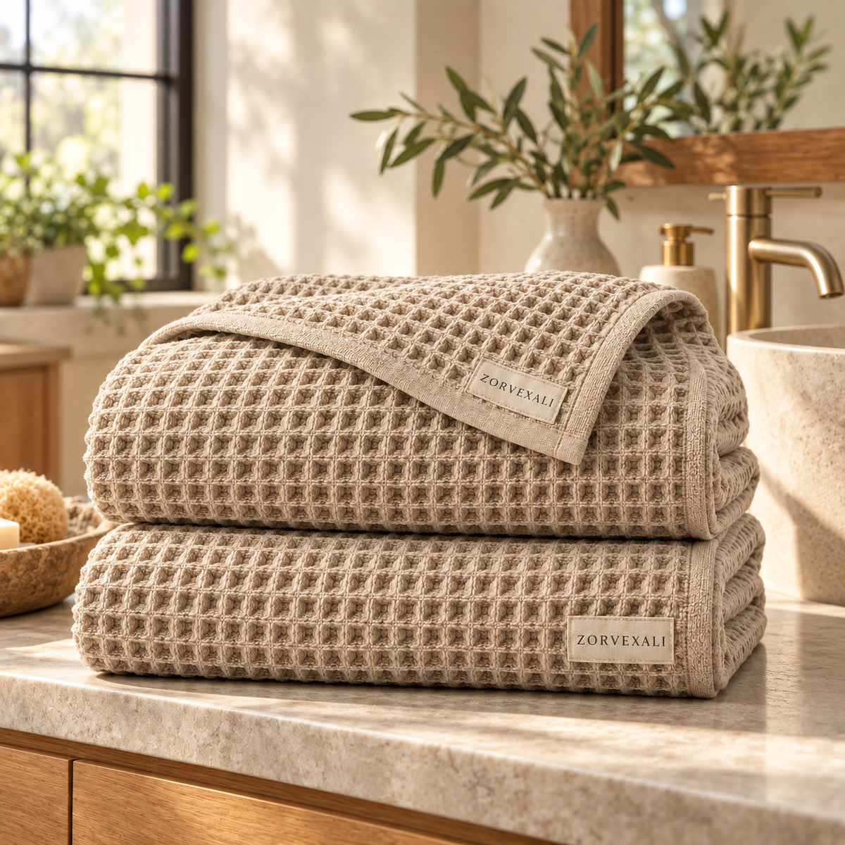 ZORVEXALI Cotton Waffle Bath Towel Set