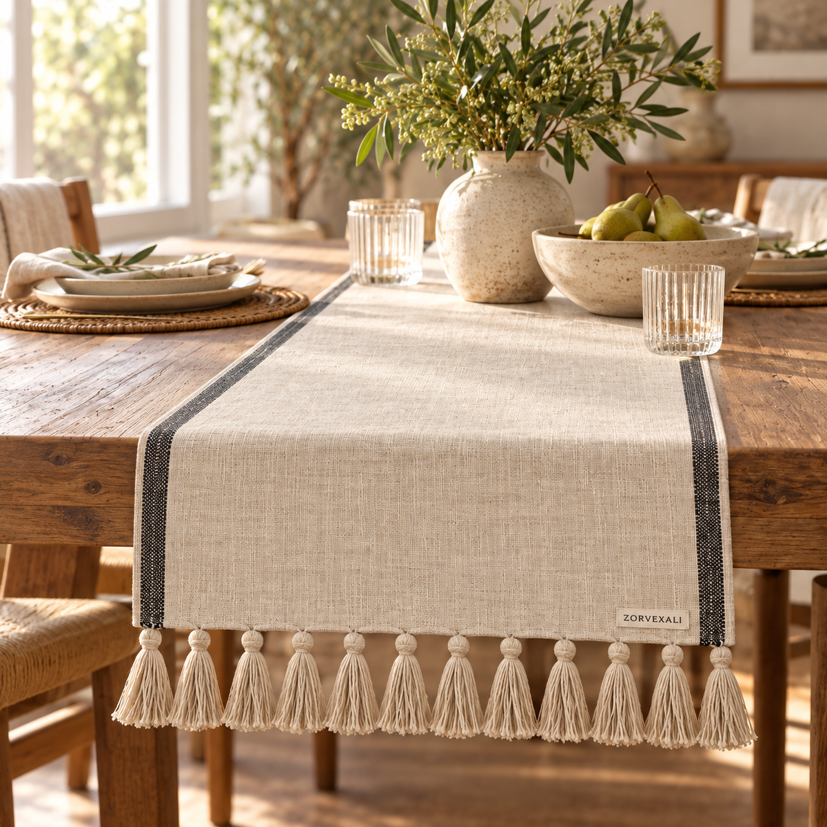 ZORVEXALI Linen Blend Table Runner