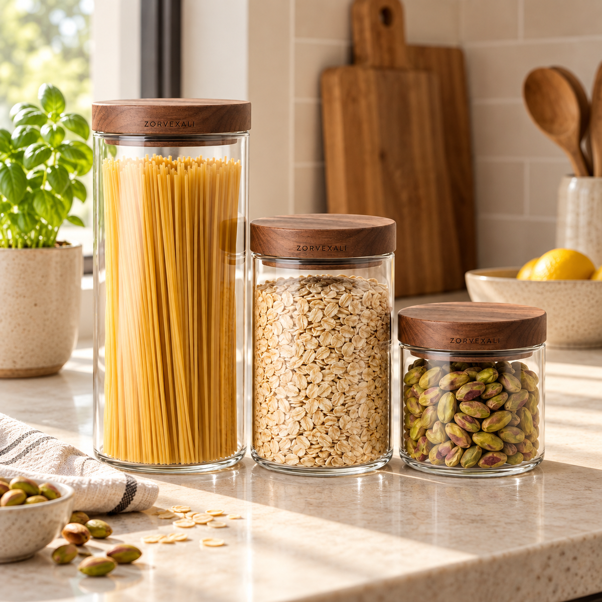 ZORVEXALI Stackable Glass Pantry Jars